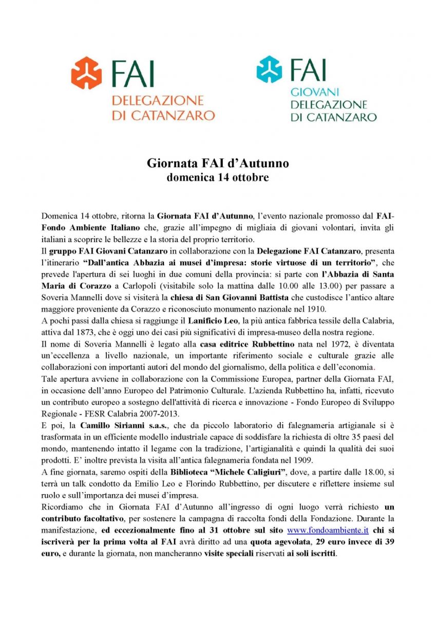 Giornata FAI d’Autunno alla Camillo Sirianni Sas